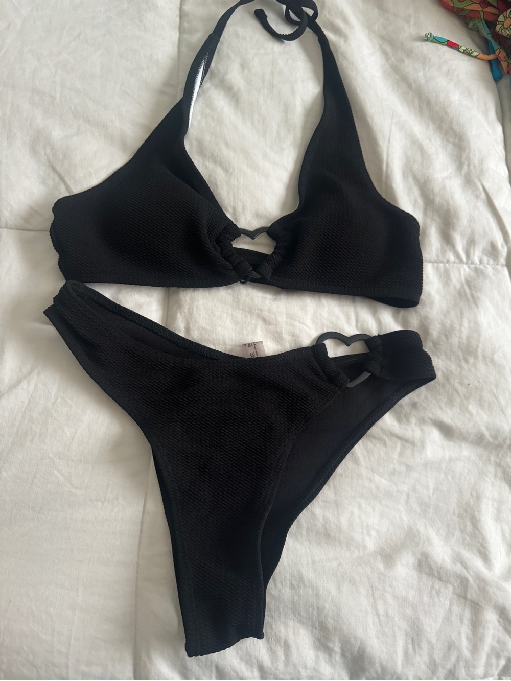MICHI Black Ribbed Heart-Detail Bikini Set